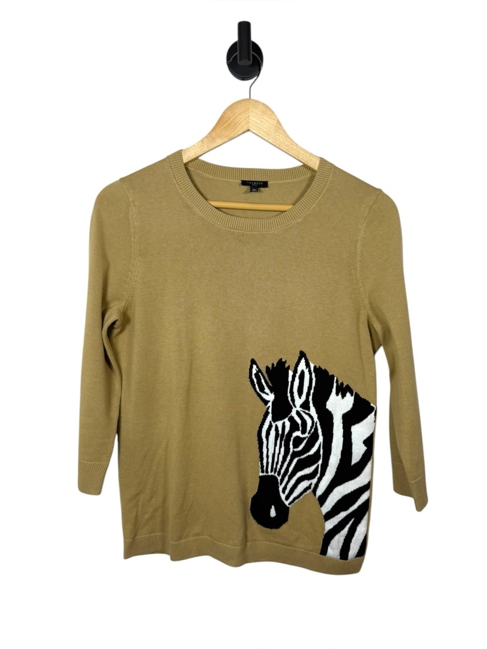 Talbots Zebra Sweater Tan Animal Graphic Knit Medium Petite